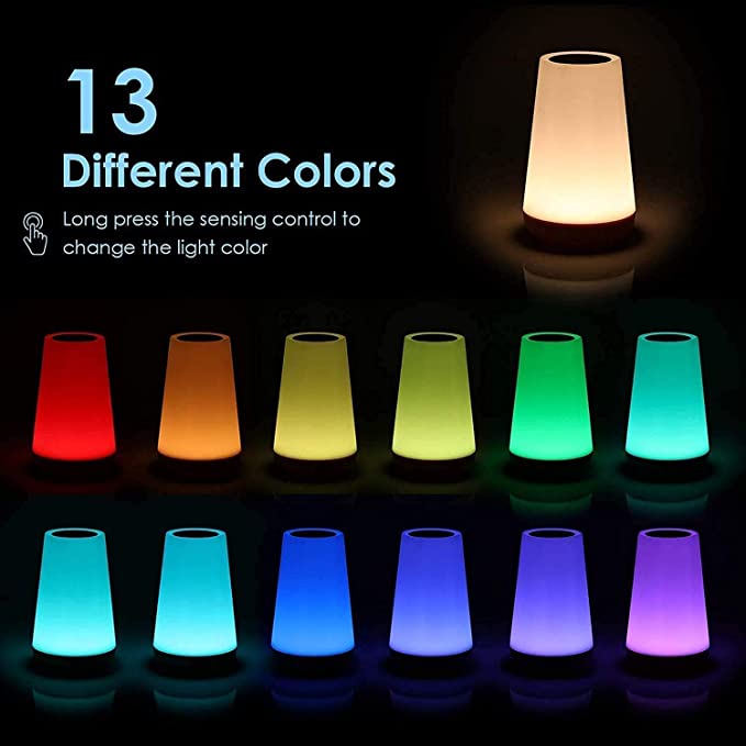 Table Lamp Touch Lamp 5 Level Dimmable Warm White Light & 13 Color Changing RGB,Nightstand Light for Bedroom,Baby Kids Room, Living Room, Office
