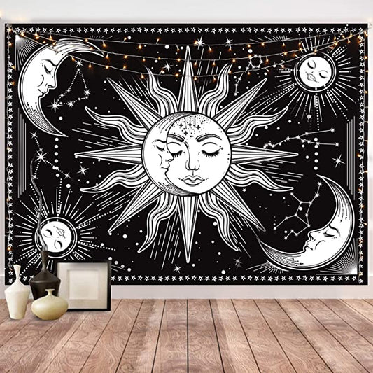 HOTMIR Wall Tapestry Black and White - Aesthetic Tapestry Wall Hanging Moon Tapestry as Wall Art for Bedroom, Living Room, Dorm Decor - Printed without Fringe (51.2x59.1 Inches, 130x150 cm)