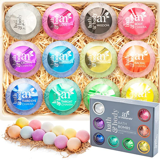 Large Bath Bombs Gift Set kit – (12 x 4 Oz / 113g) - Natural Handmade Essential Oil Spa Bubble Bath Bomb Balls Fizzies – for Relaxation, Moisturizing, & Fun for Women, Kids, & Men