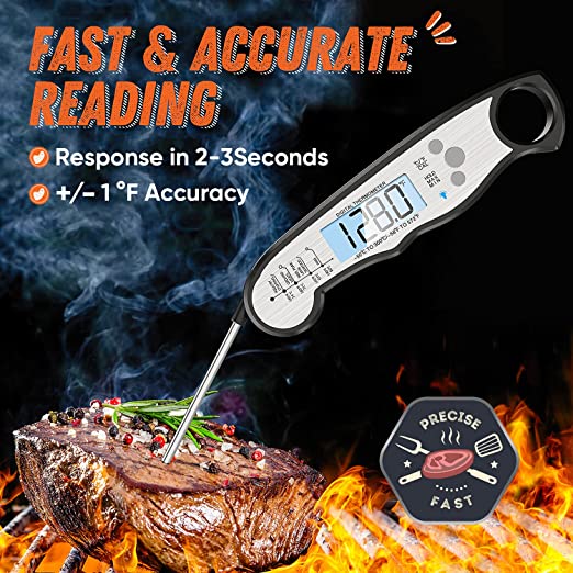 Digital Meat Thermometer, Waterproof Instant Read Food Thermometer for Cooking and Grilling. Kitchen Gadgets, Accessories with Backlight & Calibration for Candy, BBQ Grill, Liquids, Beef, Turkey