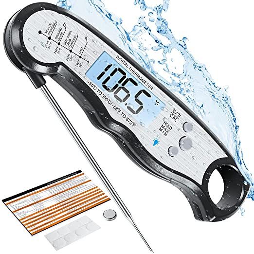 Digital Meat Thermometer, Waterproof Instant Read Food Thermometer for Cooking and Grilling. Kitchen Gadgets, Accessories with Backlight & Calibration for Candy, BBQ Grill, Liquids, Beef, Turkey