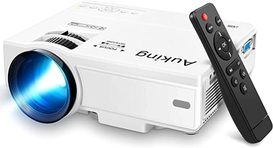 AuKing Projector, 2023 Upgraded Mini Projector, 7500 lumens Multimedia Home Theater Video Projector, Compatible with Full HD 1080P HDMI, USB, VGA, AV, Smartphone, Pad, TV Box, Laptop